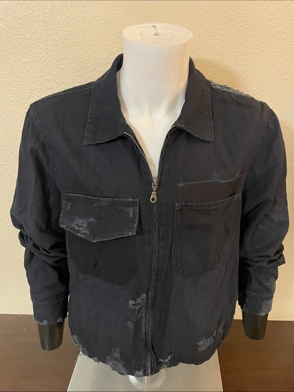 Zara Washed Black Utility Zip Jacket